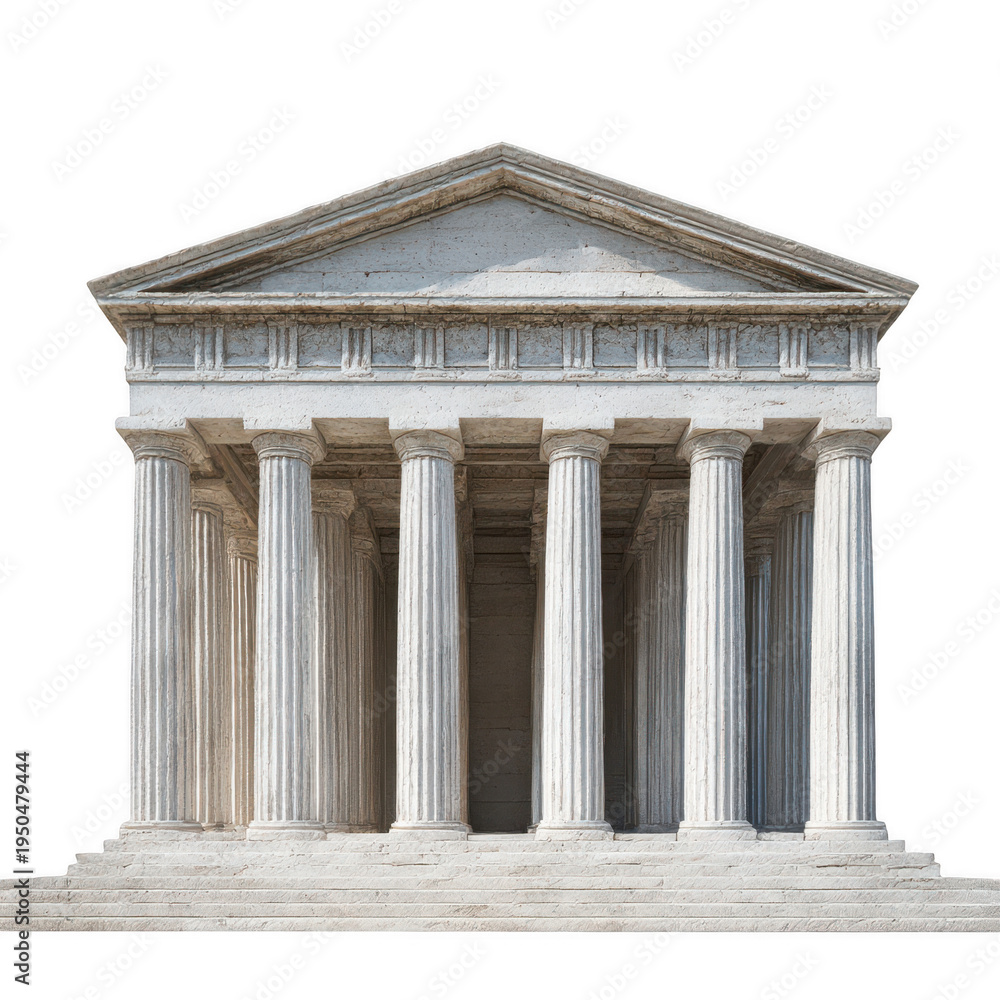 Fototapeta premium Ancient greek temple facade with doric columns isolated on a transparent background