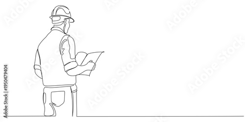 Building Construction worker line art style vector illustration