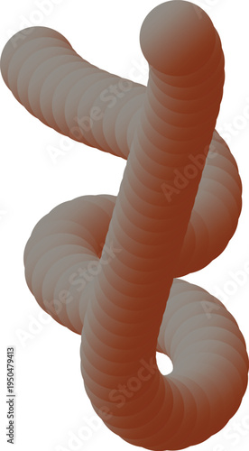 A fluid three dimensional worm like shape with a brown to gray gradient on a pure white background