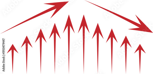 A line of upward pointing red arrows signifies progress while two others illustrate divergence