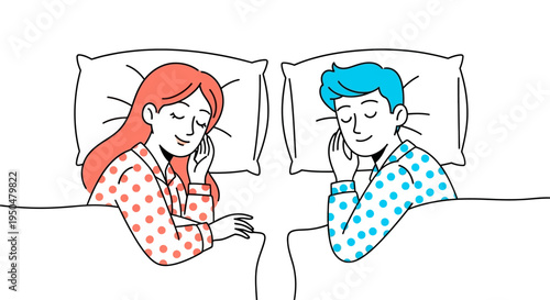 Couple sleeping peacefully on their beds, serene and comfortable nighttime rest