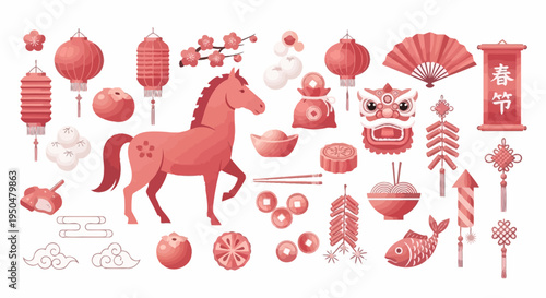 Chinese New Year horse icon set for festive celebrations and traditional greetings