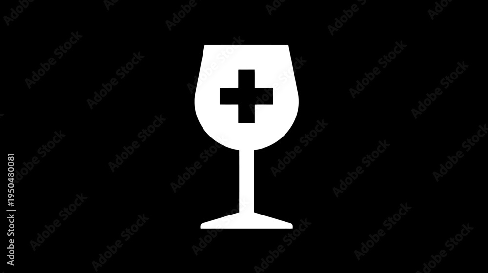 Obraz premium Conceptual White Medical Cross in a Wine Glass on Black Background, Symbolizing Health, Medicine, and Alcohol Consumption