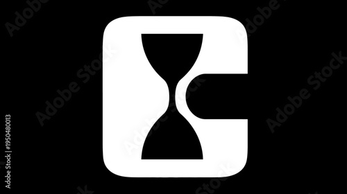 Modern minimalist hourglass and letter C fusion icon on dark background, symbolizing time, waiting, and progress graphic design.
