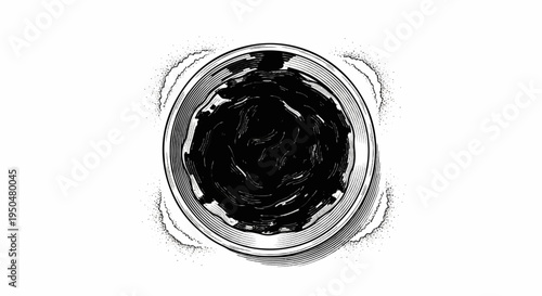 Ink drawing of a swirling dark vortex within a circular outline