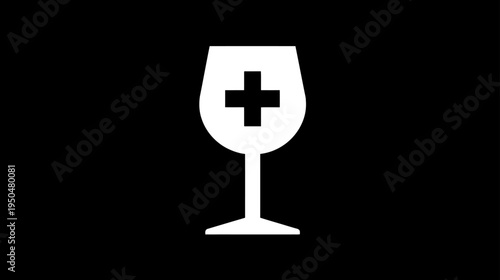 Conceptual White Medical Cross in a Wine Glass on Black Background, Symbolizing Health, Medicine, and Alcohol Consumption