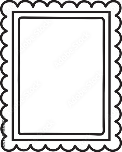 Hand drawn doodle frame rectangular border with layered wavy scalloped edge simple vintage scrapbook photo picture decoration