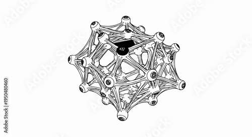 Intricate, geometric, black and white abstract molecular structure