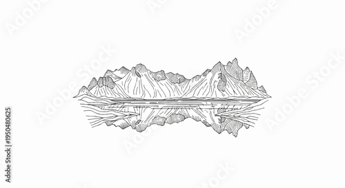 Stylized mountain range reflected in calm water