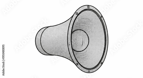 Stylized black and white illustration of a conical speaker