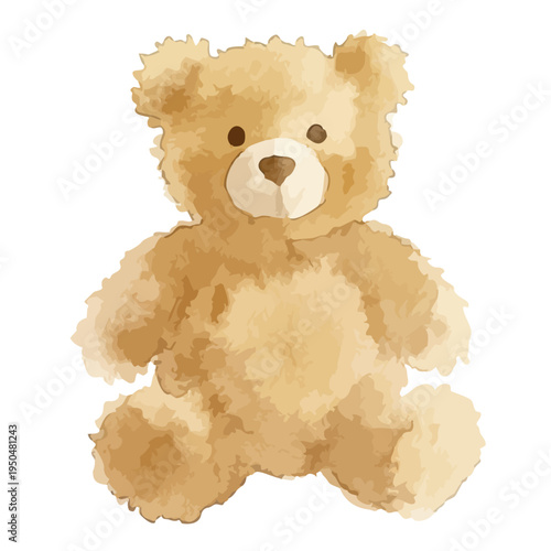 Watercolor-style cute teddy bear illustration, soft stuffed animal for baby and kids　くまのぬいぐるみ