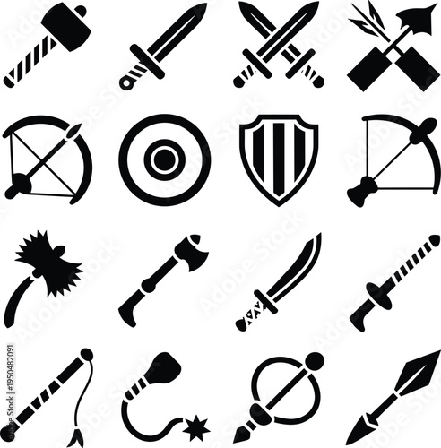 Black and white of medieval and shields swords