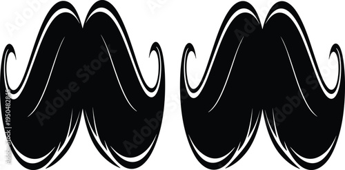 Black mustache vector silhouette set with curly handlebars isolated on white background for Movember awareness, barbershop branding, gentleman style, and vintage facial hair design.