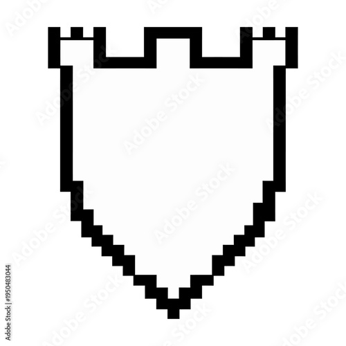 Pixelated vector of a medieval shield with a crenellated top design