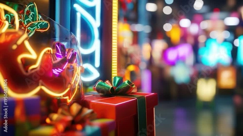 Brightly lit Christmas decorations in a shopping mall