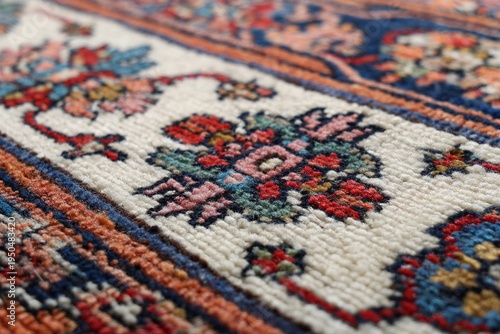 traditional oriental rug with symmetrical floral motifs