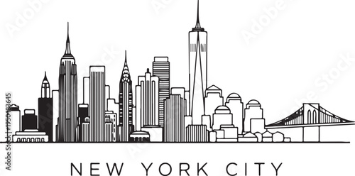 New York City skyline illustration with skyscrapers and bridge  cityscape
