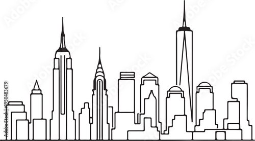 New York City skyline illustration with skyscrapers and buildings in one line  cityscape