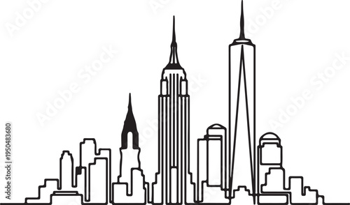 New York City skyline illustration with skyscrapers and buildings  cityscape