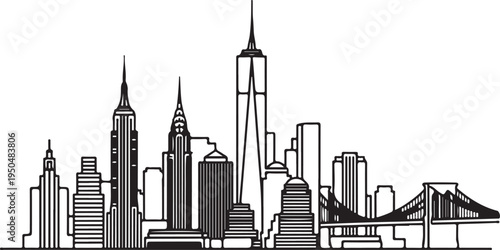 New York City skyline with skyscrapers and bridge illustration  urban cityscape