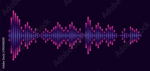 Vector music sound waves. Audio digital equalizer technology, console panel, musical pulse. Dark background