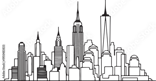 New York City skyline with skyscrapers and tall buildings  cityscape illustration