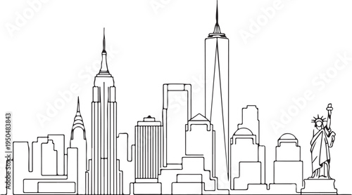 New York City skyline with Statue of Liberty and skyscrapers  iconic cityscape