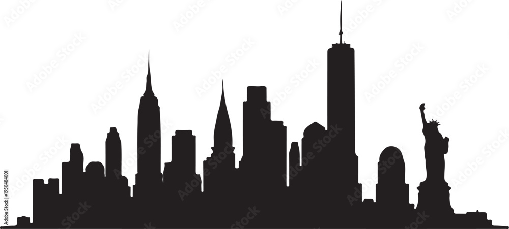 Obraz premium New York City skyline with Statue of Liberty silhouette cityscape urban landscape