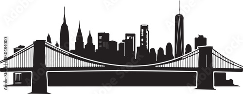 New York City skyline with suspension bridge silhouette  urban cityscape