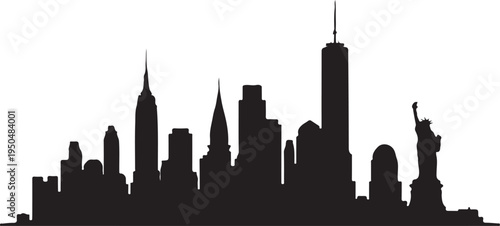 New York City skyline with Statue of Liberty silhouette  cityscape  urban landscape