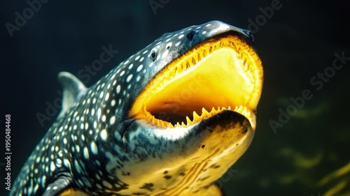 A close-up shot of a fish with its mouth open, ideal for using in educational materials or as a design element