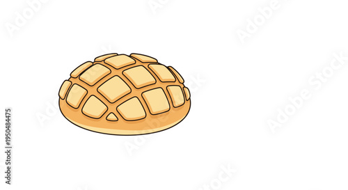 Detailed illustration of a traditional Japanese melon pan sweet bread roll with its characteristic cookie crust.