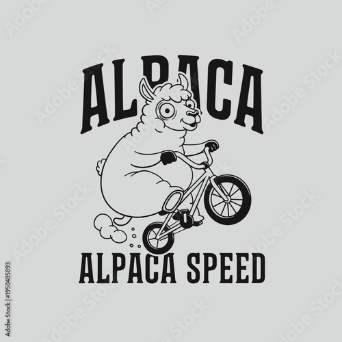 Alpaca riding bicycle fast motion.