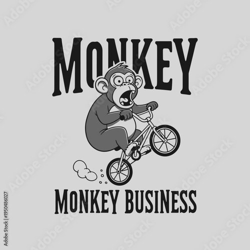 Monkey Riding a Bicycle Freely Outdoors.