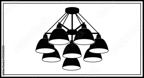 Modern chandelier with multiple lamps a striking silhouette on transparent background
