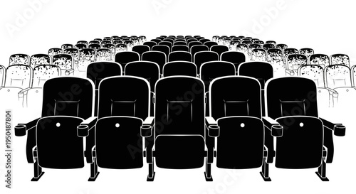 Rows of empty cinema seats black and white perspective for entertainment