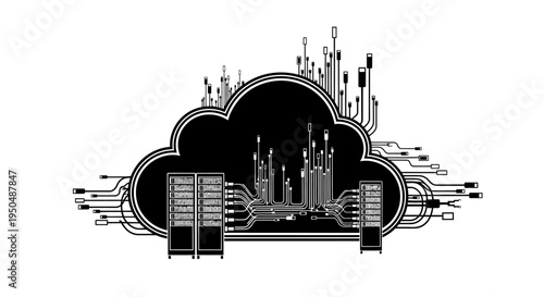 Cloud computing concept illustration servers network connections and data transfer