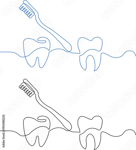 Toothbrush and tooth vector set collection group with dental hygiene care icons, oral health cleaning symbol continuous line art silhouette outline isolated on transparent background minimalist design