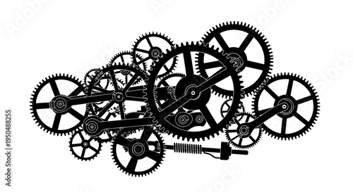 Interlocking gears illustration on white background symbolizing mechanics and engineering