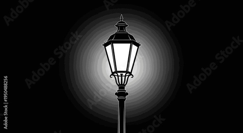 Elegant black and white street lamp illustration on dark background