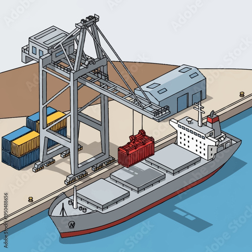 Container Ship Loading and Unloading at Port.