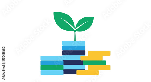 Green plant sprout growing from stack.