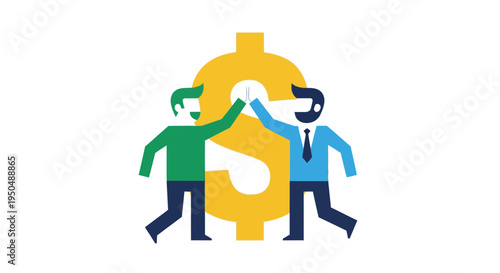 Two businessmen shake hands on money.