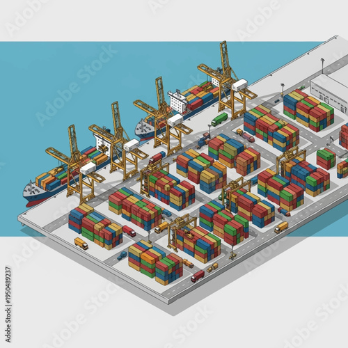 Container Ship Loading and Unloading at a Busy Port.