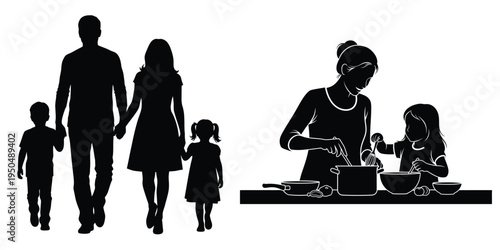 Family and caregiver preparing food together