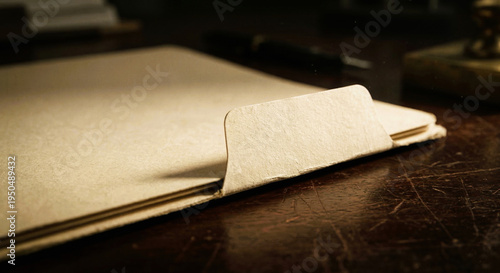 Obraz na plátně Blank File Folder Lying Flat on a Dark Wood Desk