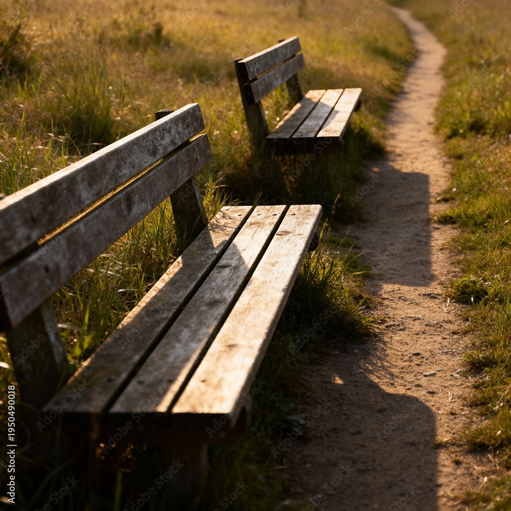 Fototapeta premium The benches and path remain unused steeped in solitude