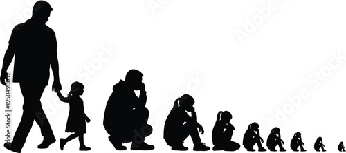 Evolution of humans in silhouette from ape to adult