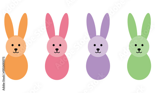 Colorful easter bunny illustrations in orange pink purple and green