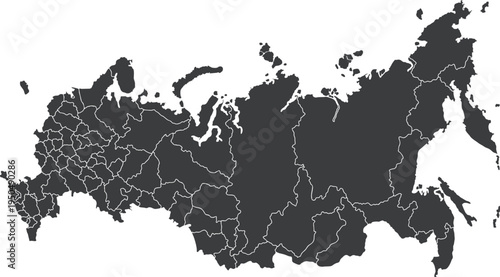 Russia Political Map with Administrative Borders and Regions   Vector Silhouette Illustration